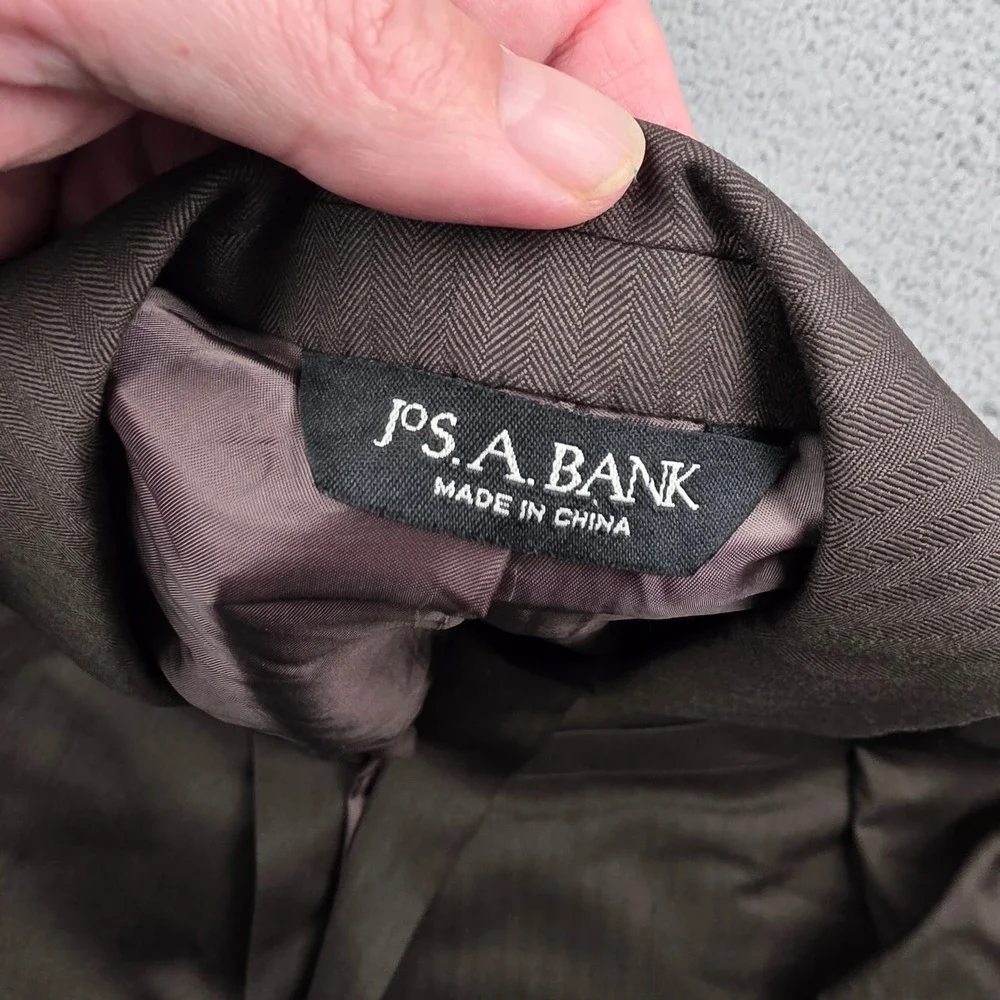 Jos A Bank Signature‎ Mens 44L Two Button Wool Suit Set Brown Herringbone 36x31